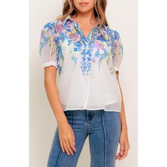 Flying Tomato Short Sleeve Woven Top in Ivory at Nordstrom Rack, Size Medium