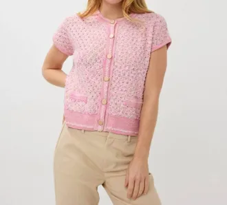 Esqualo Fie Fancy Knit Short Sleeve Cardigan In Rose