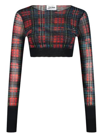 Jean Paul Gaultier tartan-patterned safety pin-print crop top - Red