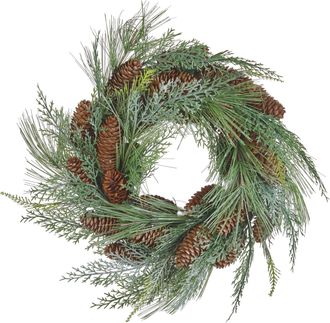 Beliani Corona Verde 34 Cm Material Sint&eacute;tico Ramas Pi&ntilde;as Nieve Navidad Asturia