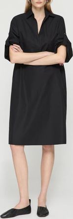 Lafayette 148 New York Roll Tab Sleeve Cotton Popover Dress in Black at Nordstrom, Size X-Small