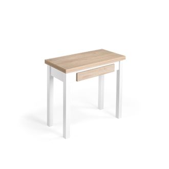 HERDASA Herdasa, Mesa De Cocina Extensible, Modelo Liv, En Melamina Y Metal, 77x80x40cm, Roble-blanco