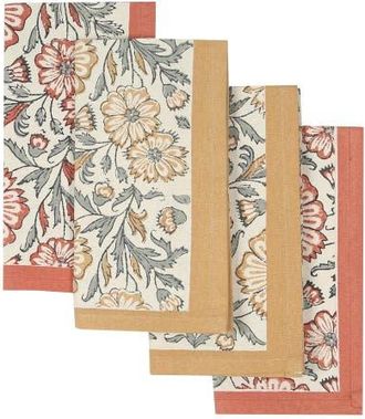 Sustainable Threads Streamline Hand Block Printed Napkins - Set of 4 in Bloom Sienna at Nordstrom, Size Medium