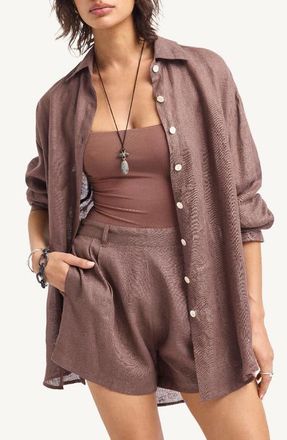 Vitamin A Playa Oversize Linen Cover-Up Shirt in Mocha Brown at Nordstrom, Size X-Small