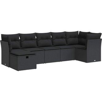 vidaXL Set De Sof&aacute;s De Jard&iacute;n 7 Pzas Con Cojines Rat&aacute;n Sint&eacute;tico Negro