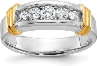 Diamond2Deal 14k Two-tone Lab Grown Diamond 5-Stone Band Ring 1/2Ct Clarity- VS Color- G-H
