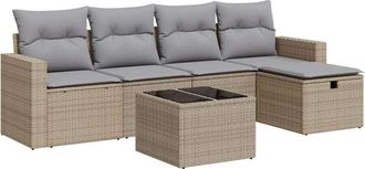 vidaXL Juego De Sof&aacute;s Jard&iacute;n Con Cojines 6 Pzas Rat&aacute;n Sint&eacute;tico Beige Vidaxl