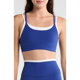 SPLITS59 Elliah Airweight Double Layer Sports Bra in Cobalt/white at Nordstrom, Size X-Small
