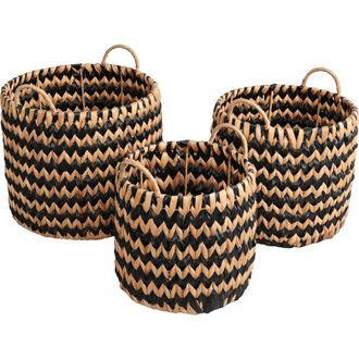 Happimess Cassia Handwoven Two-Tone Water Hyacinth Nesting Storage Baskets with Handles in Black/natural at Nordstrom