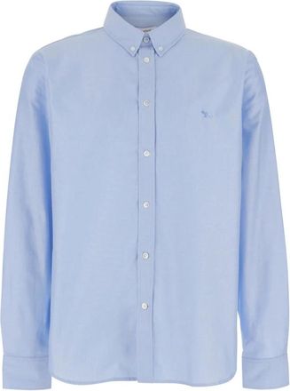 Maison Kitsun&eacute; Profile Fox Casual Shirt - Heren - Casual Overhemden - Blauw - XL - Katoen - Overhemden