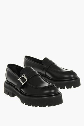 Dsquared2 Leather Loafers with Monogram on 5cm Buckle Dsquared2