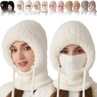 Generic 3 in 1 Beanie Hat with Scarf and Mask, 3 in 1 Beanie Hat for Women, Womens Outdoors Windproof Scarf Hat, Fleece Balaclava Ski Mask, Winter Warm Knitte