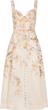 Zimmermann Luna Floral-print Linen Midi Dress - Cream - 4 (UK 16 / XL)