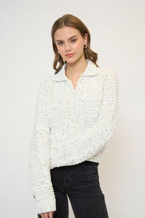 Central Park West Tasha Cable Chenille Half Zip in Black White at Nordstrom, Size X-Small