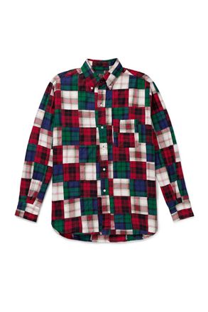 Beams Plus Button-Down Collar Patchworked Checked Wool-Madras Shirt