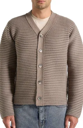 Mani&egrave;re De Voir Anton Ribbed Knit Cardigan in Taupe at Nordstrom, Size Xx-Large