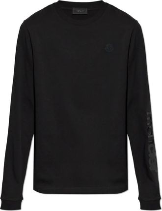 Moncler Graphic Logo Long Sleeve Cotton T-Shirt - Heren - Longsleeves - Zwart - 3XL - Katoen - Tops