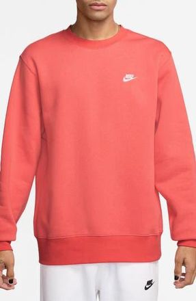 Nike Club Brushed Fleece Crewneck Sweatshirt in Magic Ember/White at Nordstrom Rack, Size X-Large