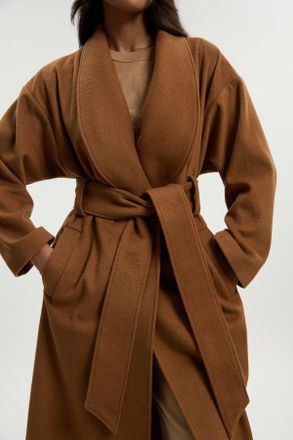 Karen Millen Womens Brushed Wool Belted Wrap Tailored Maxi Coat - Beige - Size 12 UK