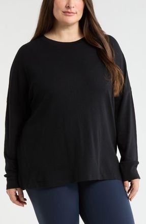 Zella Ease Up Rib Oversize T-Shirt in Black at Nordstrom, Size 2X