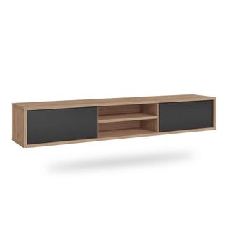 Petits Meubles Mueble tv 2 puertas 180 cm paneles laminados gris y madera