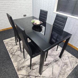 Kosy Koala Dining Table & 4 Chairs Modern Black Glass Table With 4 Black Chairs Dining Room Furniture in Brown
