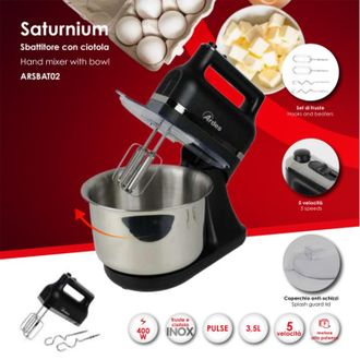 Ardes Batidora El&eacute;ctrica Saturnium Arsbat02 Con Bol De Acero Inoxidable De 400 W, Negra