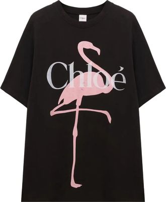 Chloé T-Shirt Ampia Stampa Fenicotteri In Jersey Di Cotone-Donna