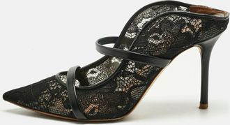 Malone Souliers Black Lace And Leather Maureen Mules