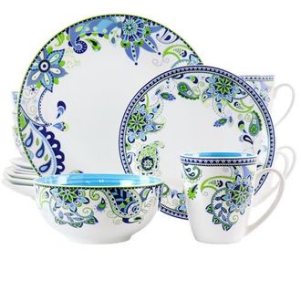 Elama Blue Fiesta 16 Piece Round Porcelain Dinnerware Set at Nordstrom