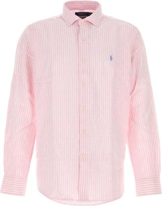 Polo Ralph Lauren Geborduurde linnenmix overhemd - Heren - Casual Overhemden - Roze - XL - Linnen - Overhemden