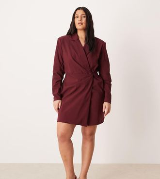 Asos Curve ASOS DESIGN Curve - Vestito corto stile blazer stretto in vita bordeaux intenso-Rosso