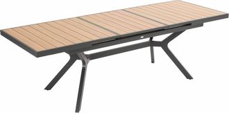 Oviala Mesa de jard&iacute;n extensible 187/250 cm en aluminio y efecto madera