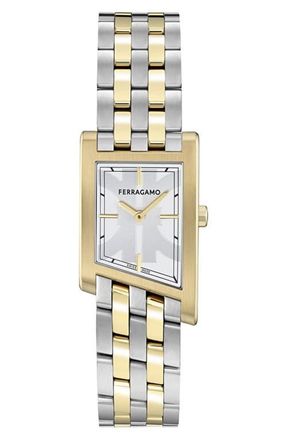 Ferragamo Asymetrique Bracelet Watch, 24mm x 39mm in Two Tone at Nordstrom