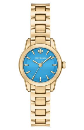 Tory Burch The Small Miller Bracelet Watch, 28mm in Pale Gold/Blue at Nordstrom
