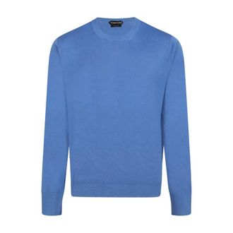 Tom Ford Round-neck Knitwear, male, Blue, Size: M Fluid Silk Crew Neck