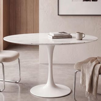 Maisons du monde Mesa de comedor ovalada efecto m&aacute;rmol blanco y acero, 6 personas, 140 cm