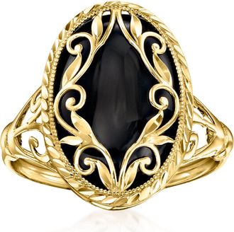 Ross-Simons Black Onyx Scroll Ring in 14kt Yellow Gold