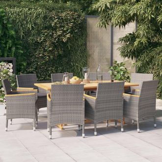 vidaXL Juego De Comedor De Jard&iacute;n 9 Piezas Con Cojines Gris Vidaxl