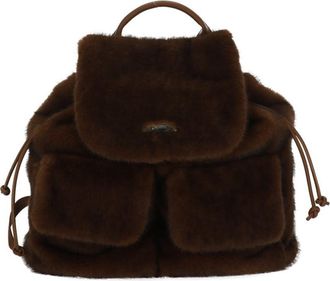 Herno Brown Plush Flap Logo Faux Fur Backpack