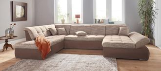 Domo Collection Wohnlandschaft »PB Moric wahlweise mit Bettfunktion und Armteilverstellung U-Form« XXL-Format B/T/H: 353/216/80 cm, feine Steppung, incl. Zierkissen