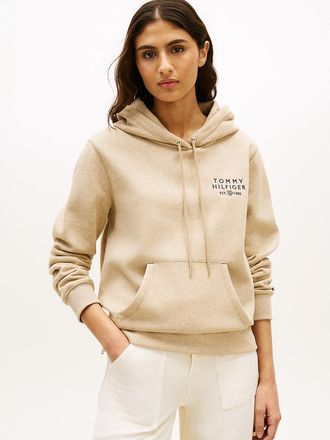 Tommy Hilfiger Womens Monotype Logo Heathered Hoodie - Beige - XXL