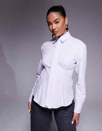 Asos Camicia stretta in vita blu con cravatta