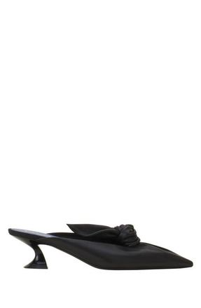 Lanvin Midnight Step Bow Leather Mule With Heel in Black at Nordstrom, Size 37