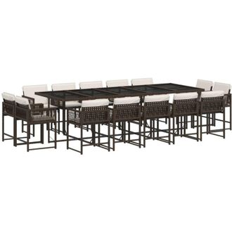 vidaXL Set Comedor De Jard&iacute;n Y Cojines 15 Pzas Rat&aacute;n Sint&eacute;tico Marr&oacute;n Vidaxl
