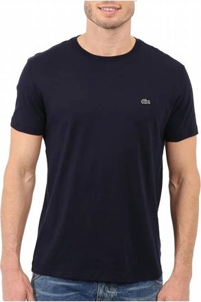 Lacoste Mens Standard Short Sleeve Pima Crewneck Tee In Navy Blue