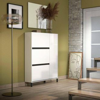 Dmora Zapatero Visone, Mueble Para 7 Pares, 2 Estantes Made In Italy, 4 Puertas, 103x25x136h Cm Blanco Brillante