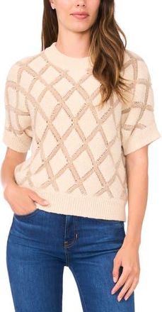 Halogen Short Sleeve Diamond Stitch Sweater in Birch at Nordstrom Rack, Size Xx-Large