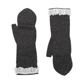 Ganni Manoplas de lana compacta con encaje - Accessories - Mujer - Gris - ONE SIZE