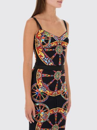 Dolce & Gabbana Carretto Siciliano Print Silk Corset Crop Top